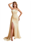 Sexy Asymmetric Soft Satin Mermaid Side Slit Long Bridesmaid Dresses Online