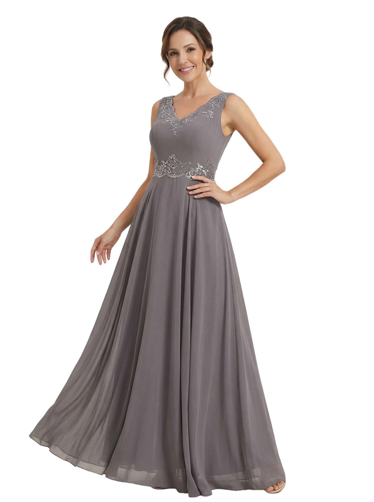 Elegant Spaghetti Straps Sleeveless Lace Chiffon A-Line Mother of The Bride Dresses With Jacket