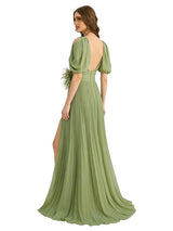 Casual Chiffon V-neck Half Sleeves A-Line Long Mother of The Bride Dresses Side Slit