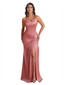 Elegant Mermaid Spaghetti Straps Silky Satin Long Bridesmaid Dresses Online Side Split