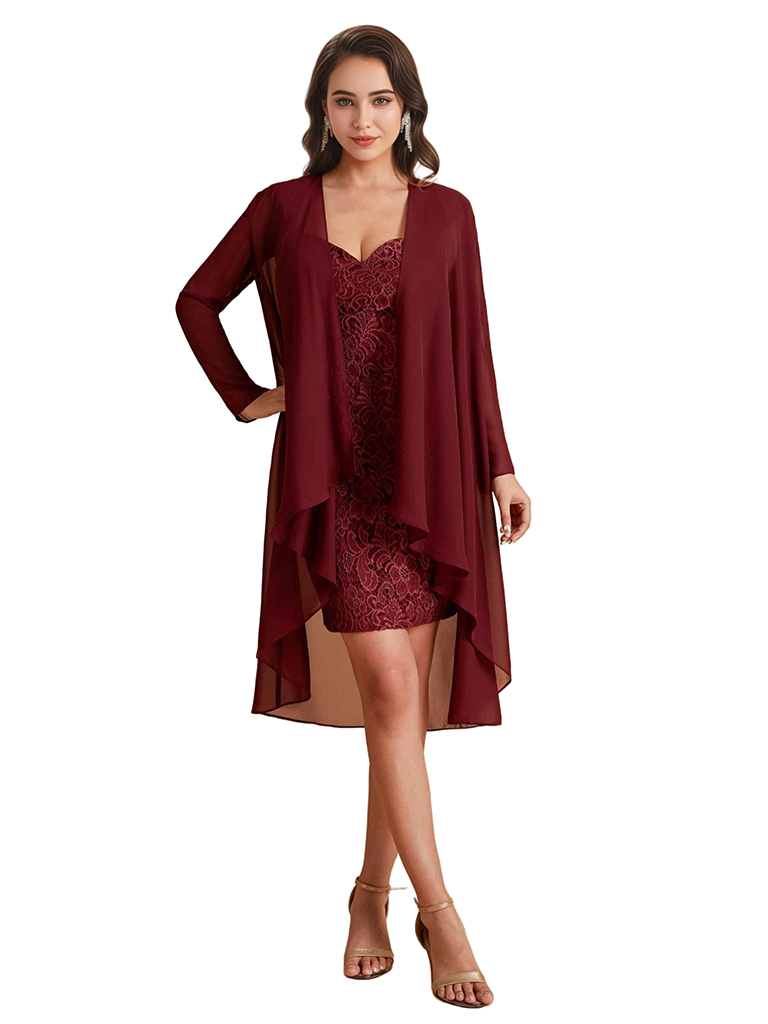 Elegant Lace Sheath Knee Length Midi Mother Of The Bride Dresses With Jacket