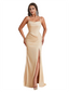 Elegant Mermaid Silky Satin Long Bridesmaid Dresses Online Spaghetti Straps Side Split