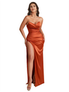 Modern Sweetheart Silky Satin Mermaid Maxi Long Bridesmaid Dresses Side Slit