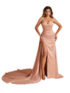 Sexy Spaghetti Straps Side Slit Mermaid Soft Satin Pretty Long Bridesmaid Dresses