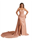 Sexy Spaghetti Straps Side Slit Mermaid Soft Satin Pretty Long Bridesmaid Dresses