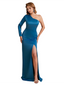 Elegant Mermaid One Sleeve Long Sleeves Side Slit Soft Satin Long Bridesmaid Dresses Online
