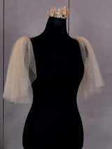 Sparkly Bronzing Long Tulle Simple Shoulder Gauze, VG40