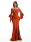 Elegant Bell Sleeves Off The Shoulder Mermaid Stretchy Crepe Long Evening Formal Dress