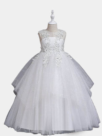 Flower Girls Satin Tulle Princess Pageant Dress for Wedding Kids Tutu Dress