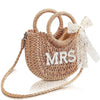 Straw Purse Handwoven Bag Rhinestone Letter Patches Bag Bachelorette Party Honeymoon Wedding Bridal Shower Bag