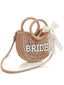 Straw Purse Handwoven Bag Rhinestone Letter Patches Bag Bachelorette Party Honeymoon Wedding Bridal Shower Bag