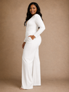 ChicSew Modern Sexy V-Neck Crepe Long Sleeves Floor-Length Wedding Jumpsuit
