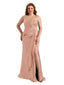 Rose Gold Side Slit Satin Bridesmaid Dress