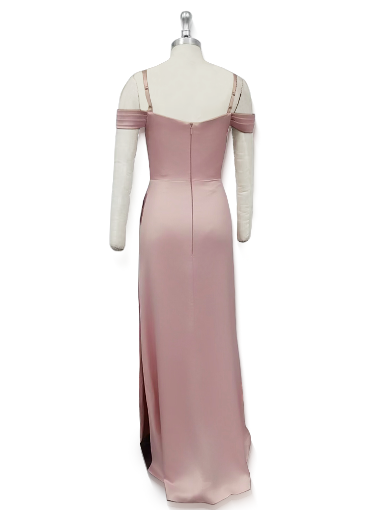 Sexy Side Split Cold Shoulder Chic Maxi Satin Bridesmaid Dresses Online