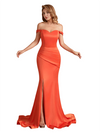 Elegant Off The Shoulder Soft Satin Mermaid Side Slit Long Bridesmaid Dresses Online