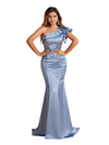 Sexy Ruffle One Shoulder Mermaid Soft Satin Beauty Long Bridesmaid Dresses