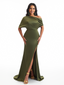 Asymmetrical One Shoulder Mermaid Stretch Satin Maxi Bridesmaid Dresses