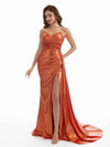 V-Neck Mermaid Spaghetti Straps Metallic Stretch Shiny Fabric Long Elegant Bridesmaid Dresses Online