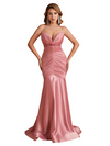 Sexy Silky Satin Sweetheart Mermaid Side Slit Ruched Long Bridesmaid Dresses