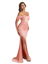 Sexy One Shoulder Side Split Mermaid Satin Chic Long Bridesmaid Dresses Online