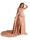 Sexy Spaghetti Straps Side Slit Mermaid Soft Satin Pretty Long Bridesmaid Dresses