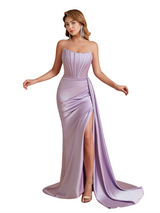 Sexy Soft Satin Sweetheart Mermaid Side Slit Ruched Long Bridesmaid Dresses