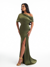 Asymmetrical One Shoulder Mermaid Stretch Satin Maxi Bridesmaid Dresses