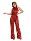 Elegant High Neck Silky Satin Long Women's Pantsuit For Bridesmaids