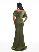 Asymmetrical One Shoulder Mermaid Stretch Satin Maxi Bridesmaid Dresses