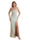 Unique Soft Satin Mermaid Spaghetti Straps Side Slit Long Bridesmaid Dresses Online