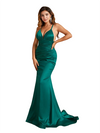 Sexy Criss Cross V-Neck Ruched Mermaid Soft Satin Long Bridesmaid Dresses Online