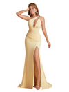 Sexy Silky Satin One Shoulder Mermaid Side Slit Ruched Long Bridesmaid Dresses Online