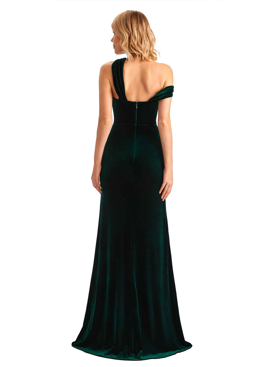 Sexy Mermaid Asymmetric Velvet Side Slit Long Bridesmaid Dresses Online