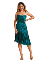 Sexy Spaghetti Straps Mermaid Soft Satin Unique Midi Bridesmaid Dresses