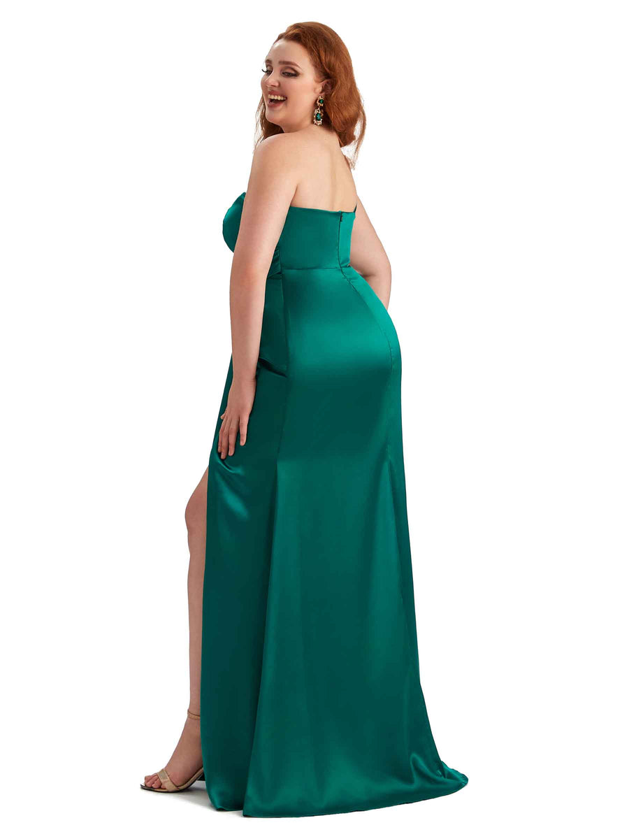Plus Size Sexy One Shoulder Side Slit Mermaid Satin Long Bridesmaid Dress For Wedding
