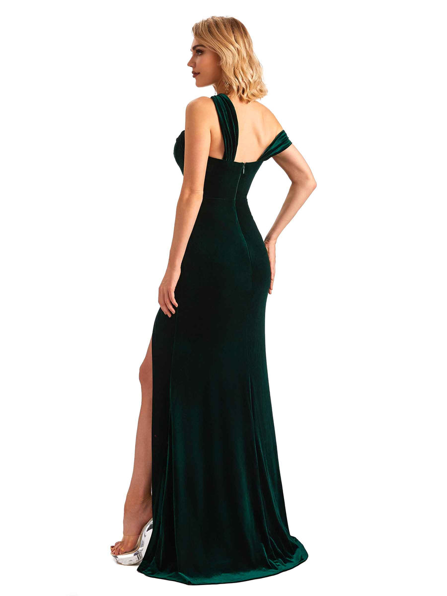 Sexy Mermaid Asymmetric Velvet Side Slit Long Bridesmaid Dresses Online