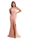 Unique One Shoulder Mermaid Side Slit Soft Satin Long Bridesmaid Dresses Online
