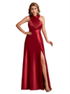 Elegant Soft Satin Convertible A-Line Side Slit Unique Long Bridesmaid Dresses