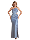 Sexy Silky Satin One Shoulder Mermaid Side Slit Long Bridesmaid Dresses Online