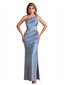 Sexy Silky Satin One Shoulder Mermaid Side Slit Long Bridesmaid Dresses Online