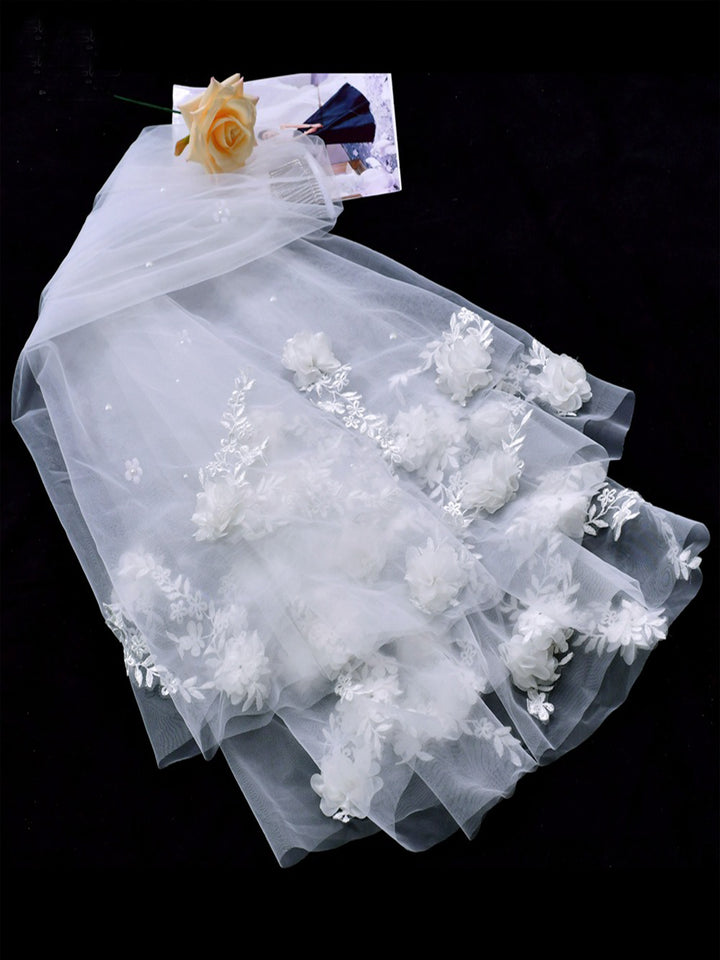 Elegant Handmade 3D Floral Pearls Bridal Veil, V122