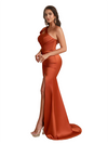 Sexy Silky Satin One Shoulder Mermaid Side Slit Long Bridesmaid Dresses Online
