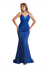 Sexy Silky Satin Lace Spaghetti Straps Mermaid Long Bridesmaid Dresses Online