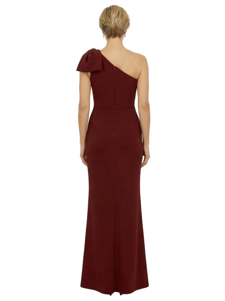 Chicsew Mother of Groom Gown One Shoulder Ruffled Jersey Trumpet Maxi Dress with Bow