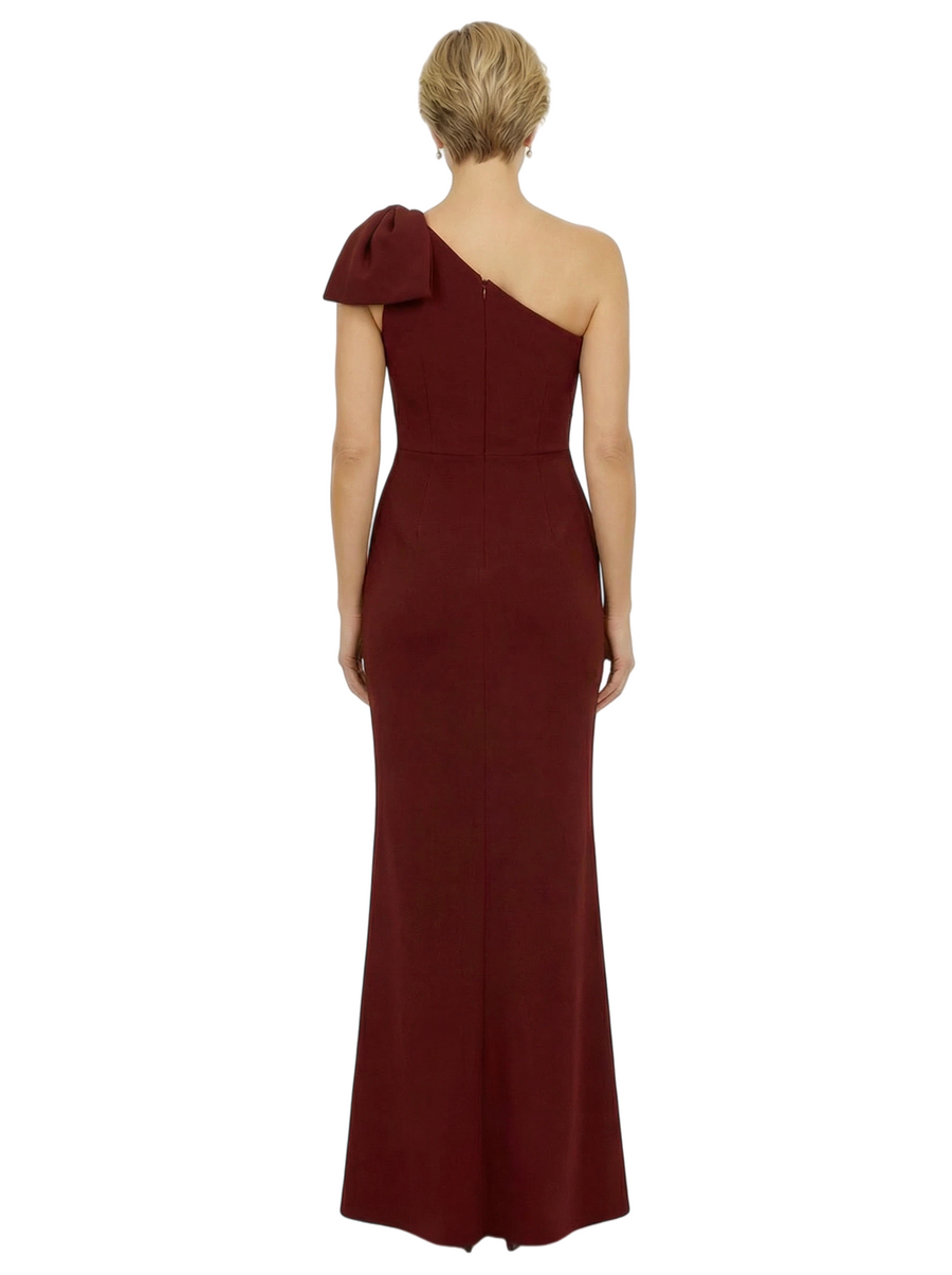 Chicsew Mother of Groom Gown One Shoulder Ruffled Jersey Trumpet Maxi Dress with Bow