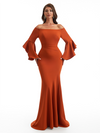 Elegant Bell Sleeves Off The Shoulder Mermaid Stretchy Crepe Long Evening Formal Dress