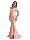 Elegant Off The Shoulder Side Split Mermaid Satin Unique Long Bridesmaid Dresses Online