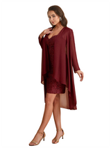Elegant Lace Sheath Knee Length Midi Mother Of The Bride Dresses With Jacket