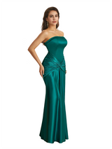 Sexy Sweetheart Strapless Silky Satin Mermaid Long Bridesmaid Dresses Online
