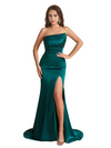 Elegant Silky Satin Asymmetric Mermaid Side Slit Maxi Bridesmaid Dresses Online